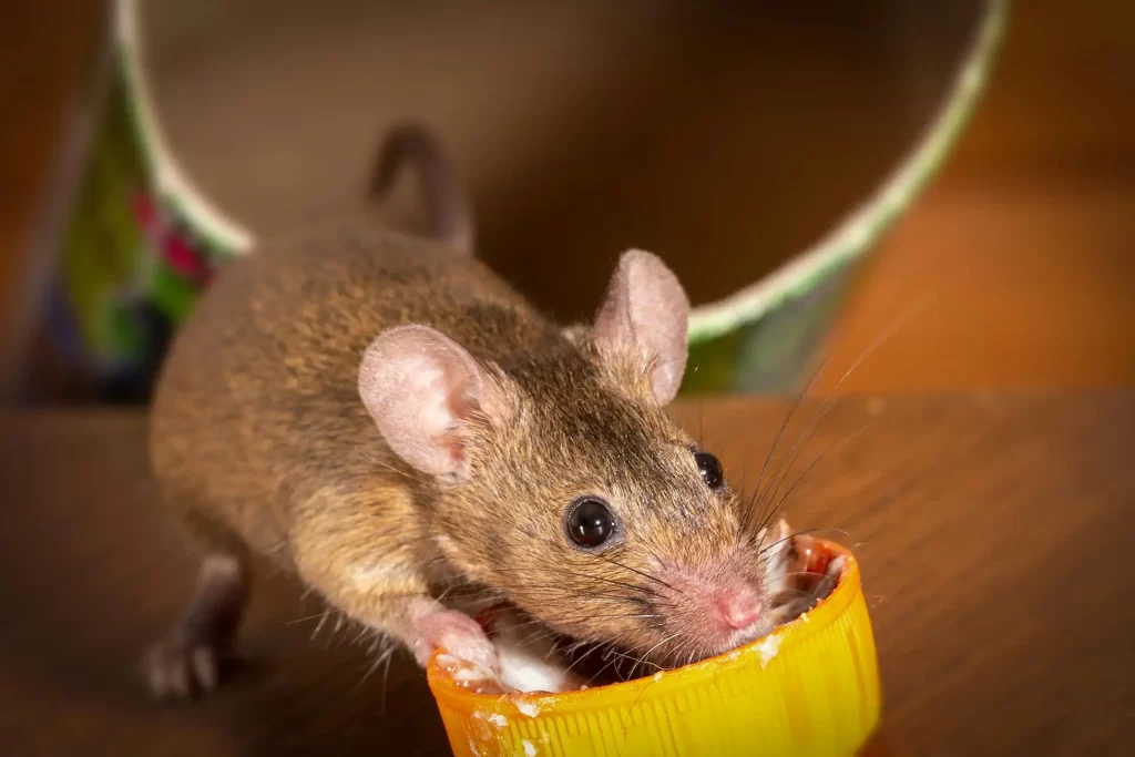 Mouse nibbling on food as bait